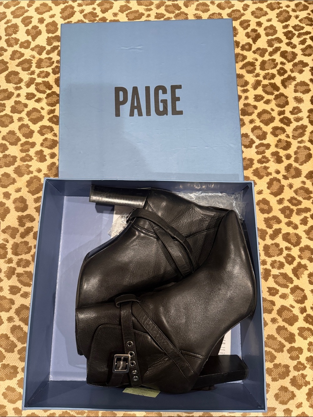 PAIGE Black Leather Ankle Booties with Buckle Detail
